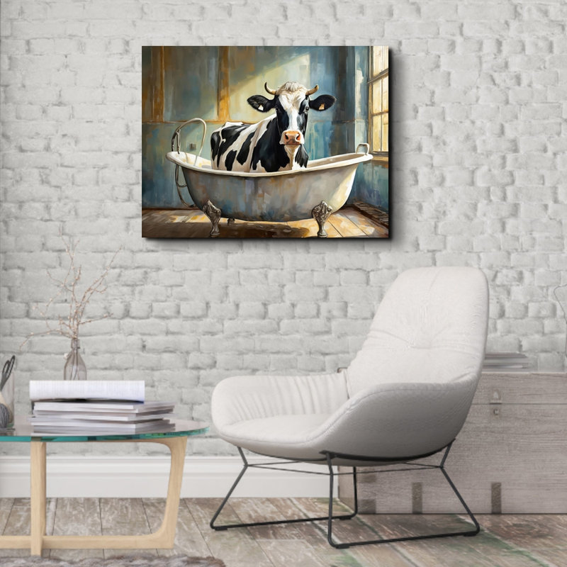 «Cow Bathaign 2» sur toile, H 26 po x l 32 po
