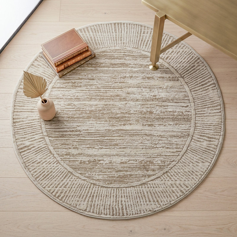 Tapis tissé à la machine Isborne , Brun / Beige, Rond 5 pi