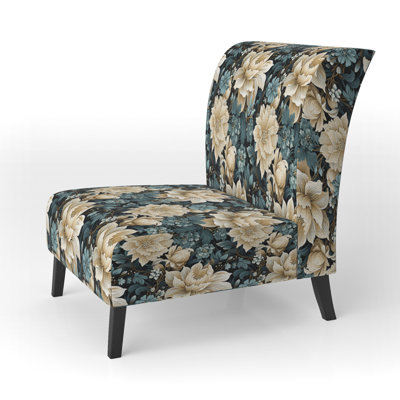 White And Blue Symphony Of Petal Gardens - Upholstered Cottage Accent Slipper Chair