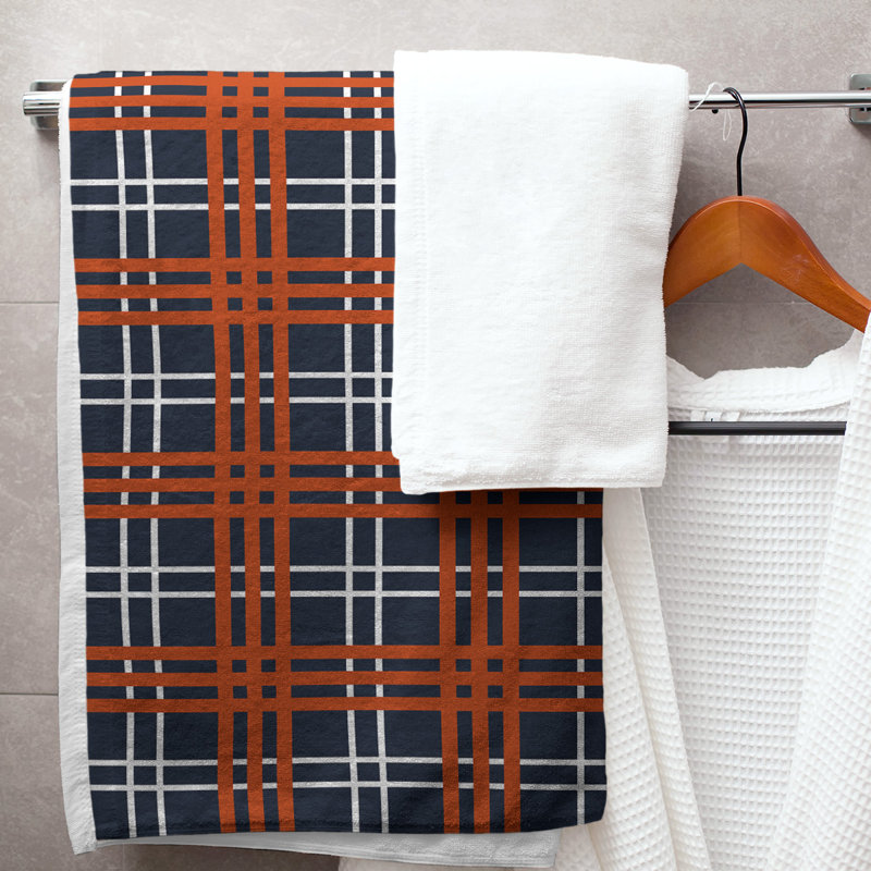 Bath Towel, Dark Navy/White/Orange, Microfiber