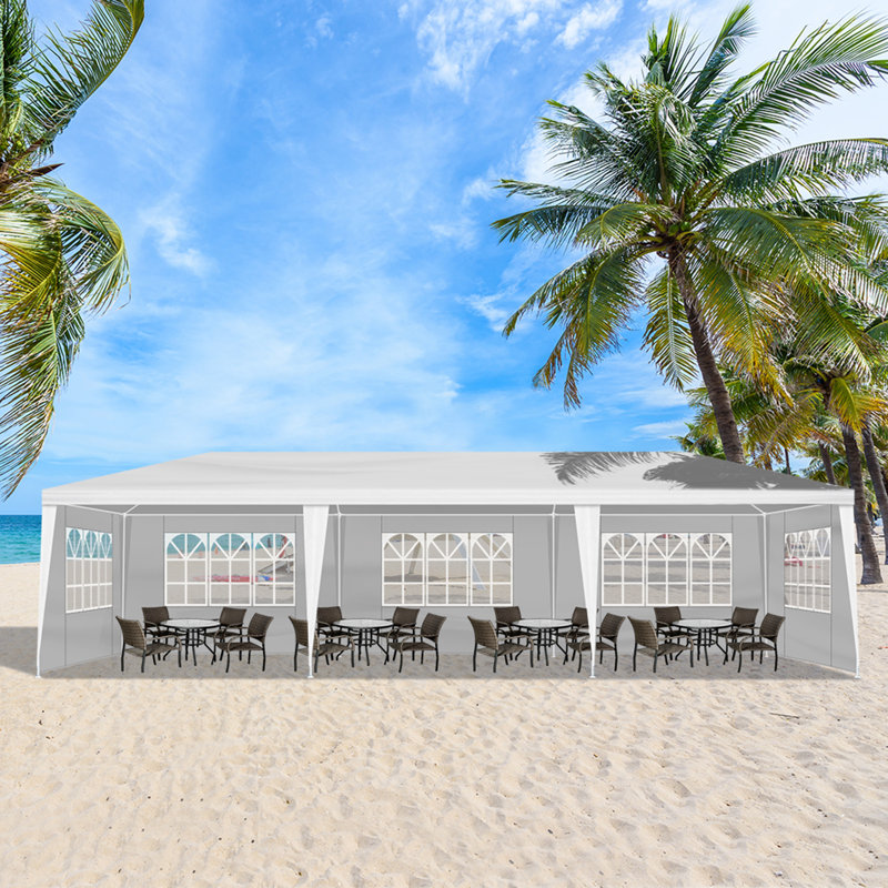 White 8-Panel Outdoor Canopy Tent, PE Waterproof Party Gazebo with Metal Frame, Large Event Tent with Ropes & Stakes for Wedding, Graduation and Commercial Events