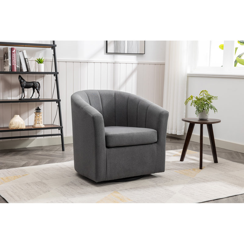 Fauteuil demi-tonneau pivotant en tissu Arleyne, Mélange de polyester gris foncé