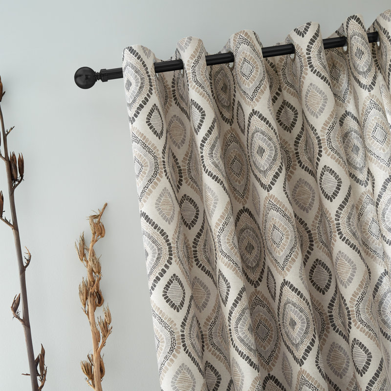Ziri Geo Lined Eyelet Curtains, Grey/Beige, 168 W x 229 D cm