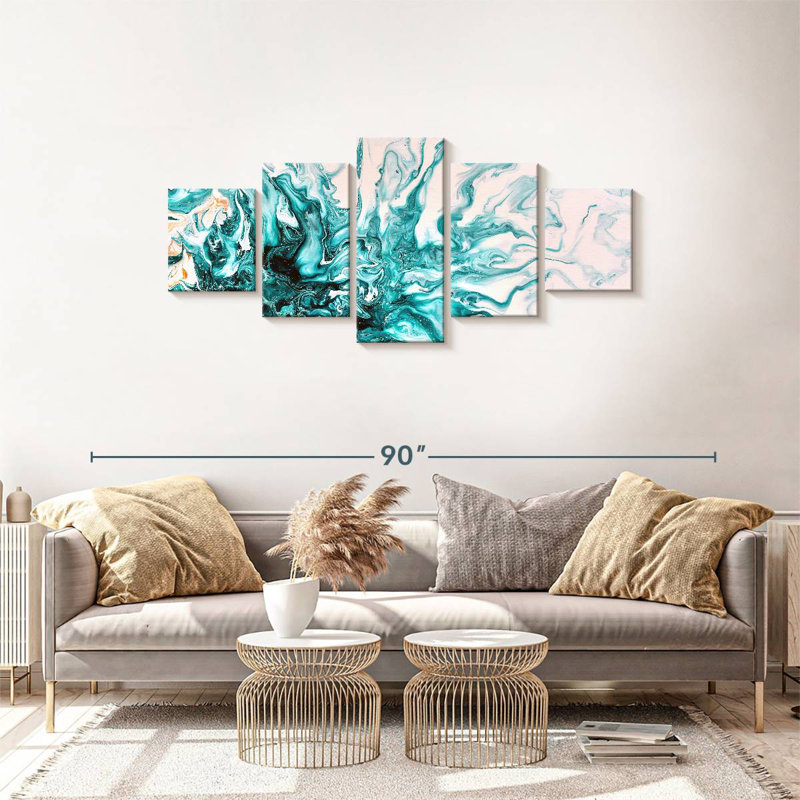 Avery Turquoise Dynamic Abstract, 30" H x 68" W