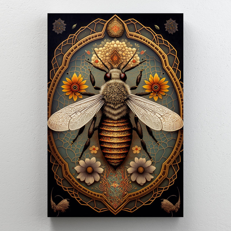 Coquelicots et abeilles - impression sur toile tendue, H 20 po x L 16 po x l 1,25 po