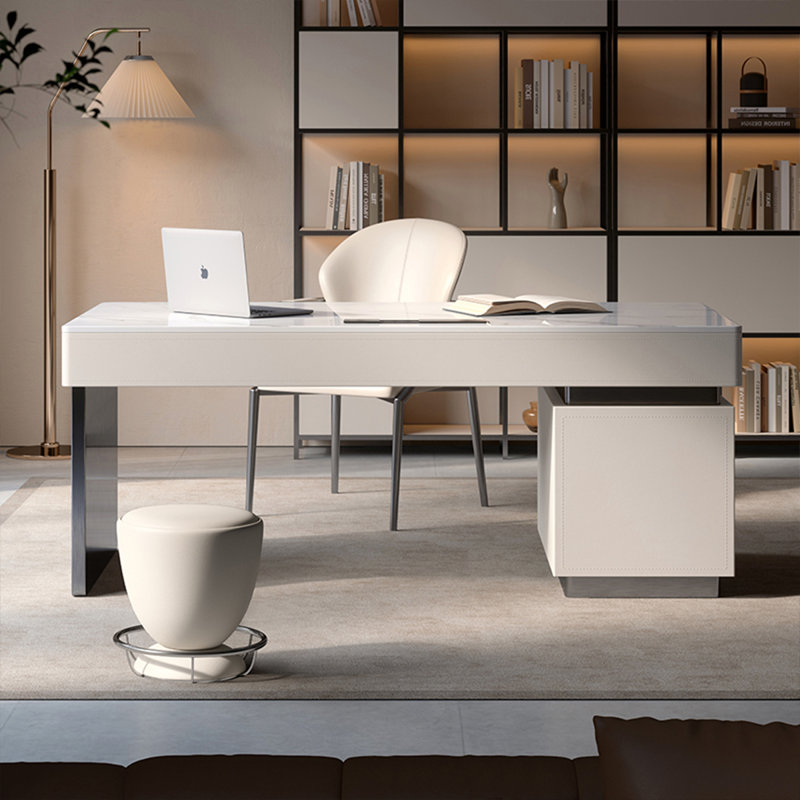 Bureau rectangulaire 70,87 "luxueux en pierre blanche frittée, H 29,53 po x l 70,87 po x P 27,56 po