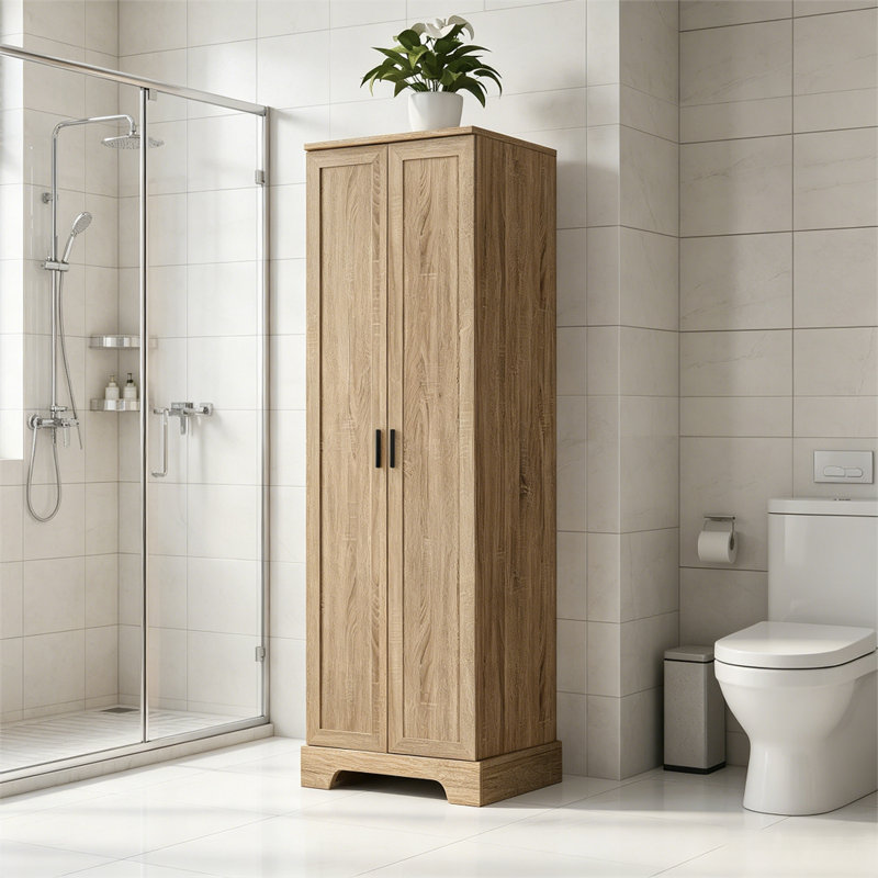 Armoire de rangement H 71,2 po avec 2 portes et tablette réglable, Brun