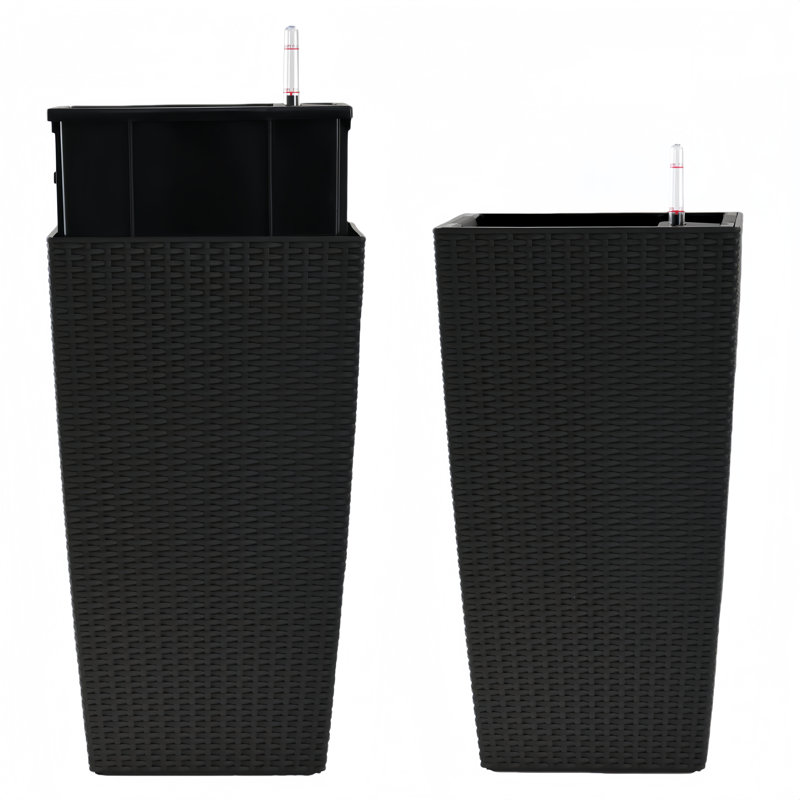 23 po Ensemble de pots à fleurs en rotin H avec système d'auto-arrosage (2 paquets), Noir