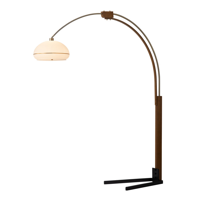 Lampe sur pied Morelli - 84 po, laiton vieilli et noyer, gradateur, base en V, Laiton vieilli / noyer