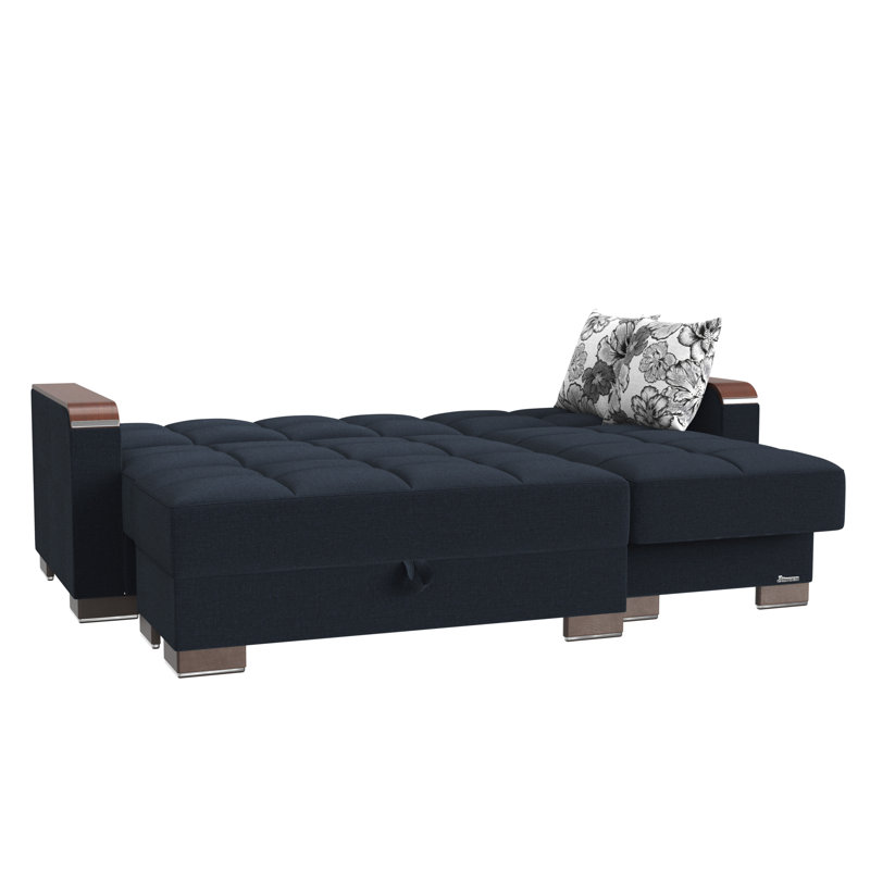 Canapé-lit modulaire et méridienne réversible en L Legacy X avec sièges de rangement pour le salon, Polyester bleu foncé