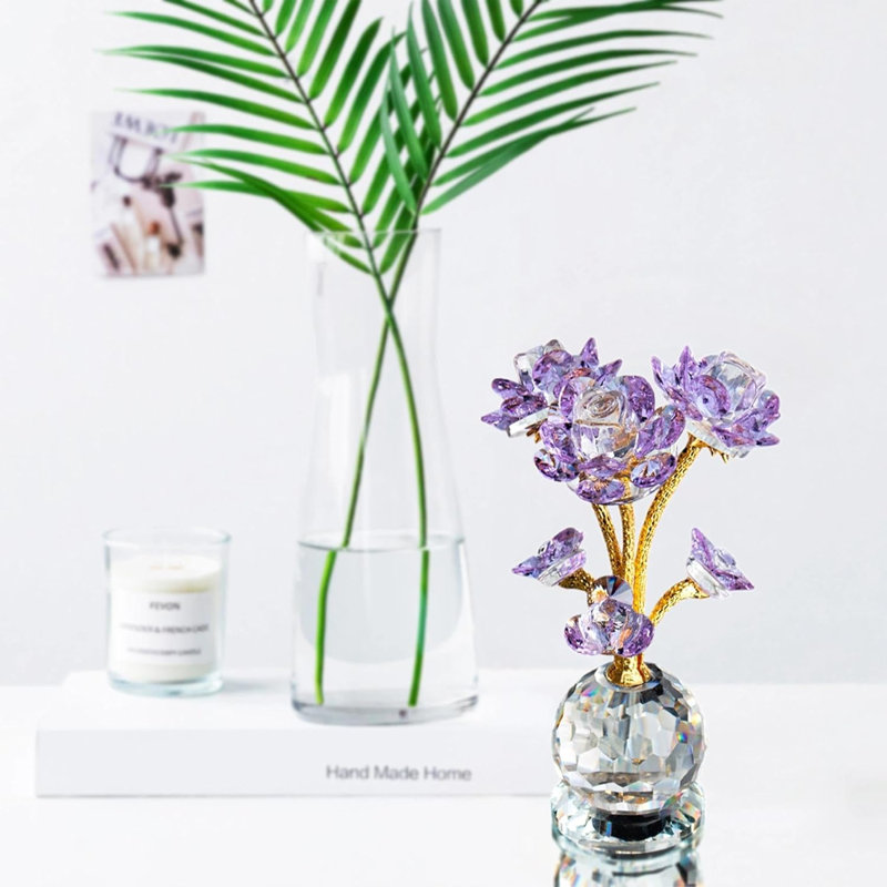 Figurine rose mauve en cristal