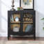 Armoire de rangement Cabazon, buffet Buffet, vitrine avec 2 portes en verre trempé, tablettes réglables