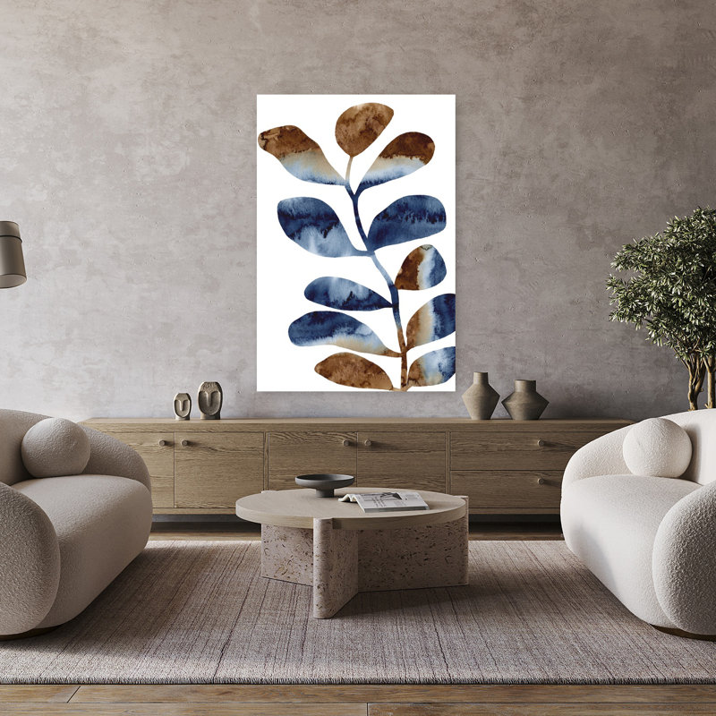 Aquarelle, feuilles, brun, 2 abstrait contemporain, plante naturelle, art mural, 48" H x 32" W