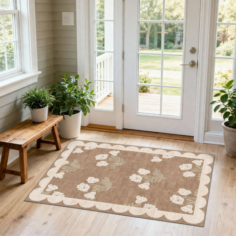 Tapis de porte floral festonné avec envers antidérapant