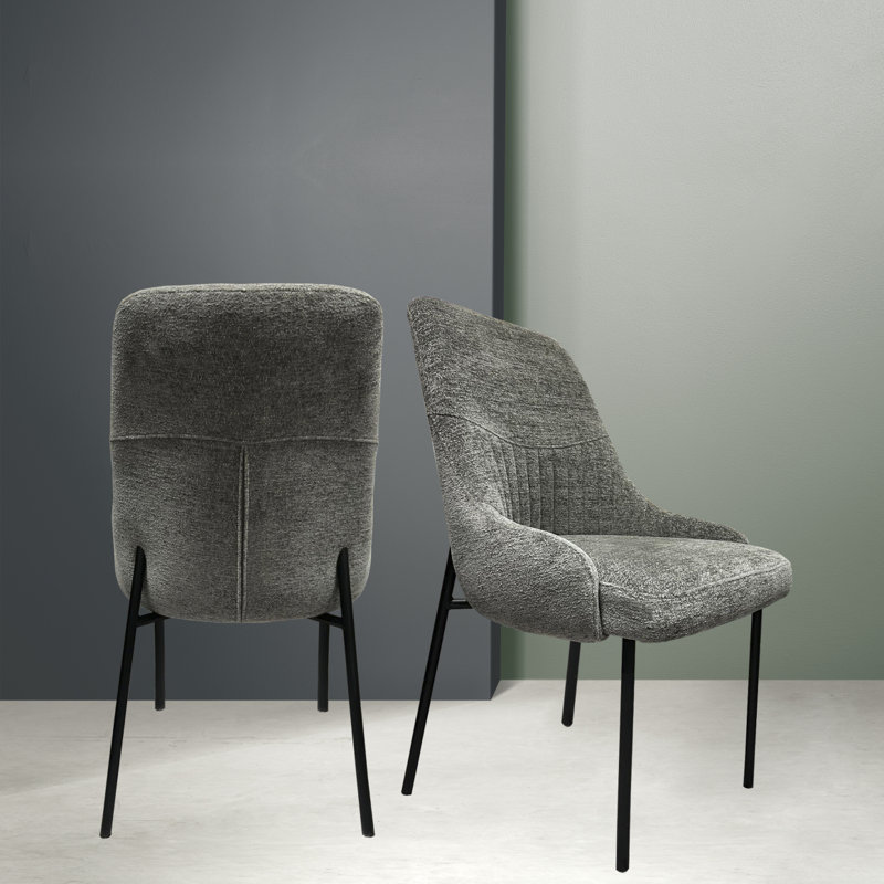 Upholstery Boucle Fabric Dining Side Chair Set Of 2, Dark Grey