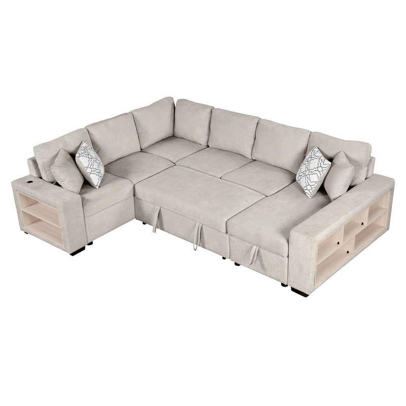 Canapé-lit modulaire en U de 109 po avec deux ports USB, une méridienne de rangement et quatre coussins de dossier pour le salon