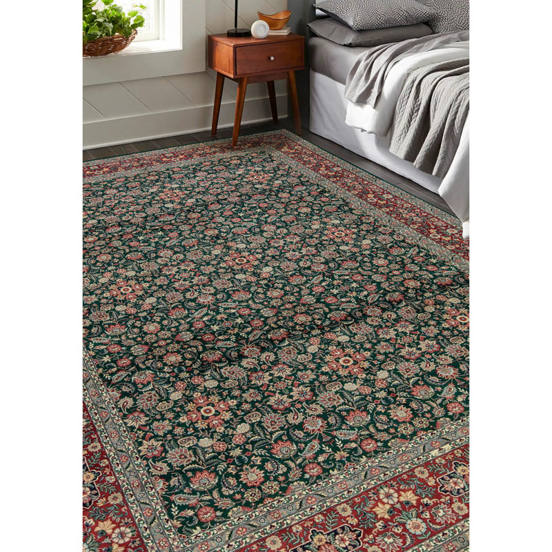 Tapis vert et rouge noué à la main de haute qualité