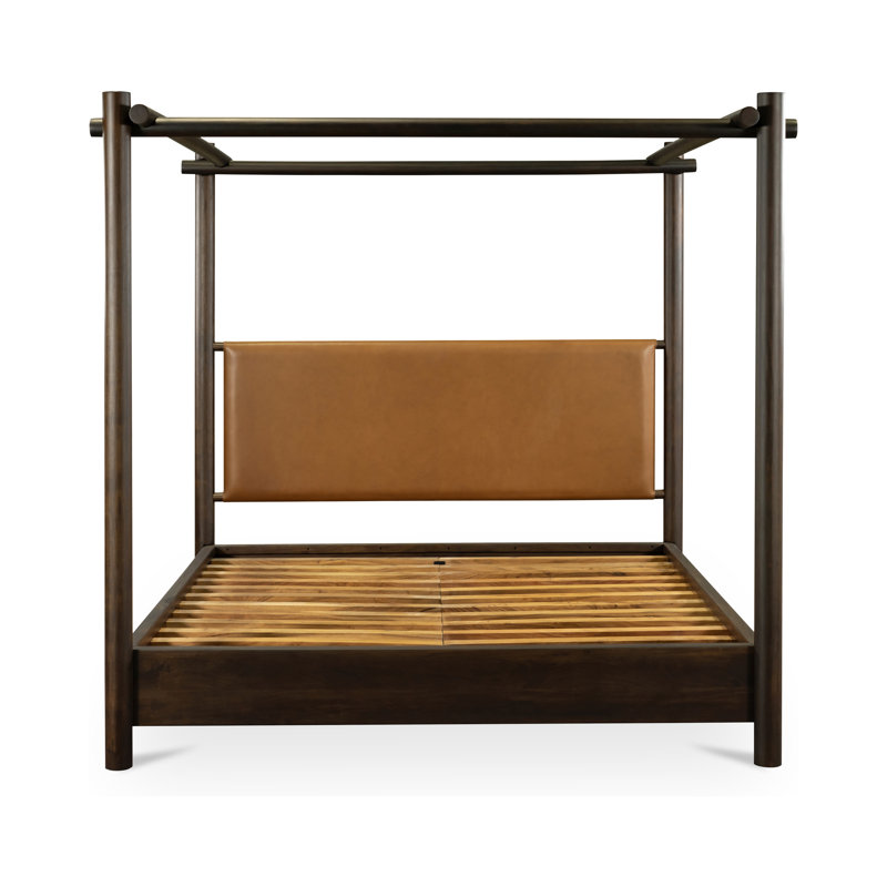 Devin Leather Canopy Bed, Beige, Queen