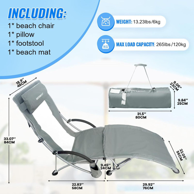 Folding Beach Chair, Gray