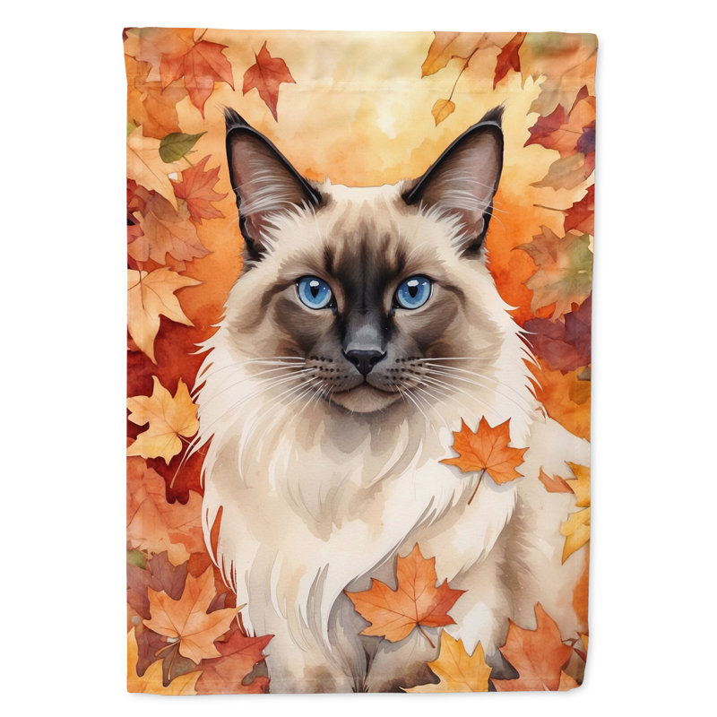 Chat en feuilles d'automne drapeau de jardin, Balinais