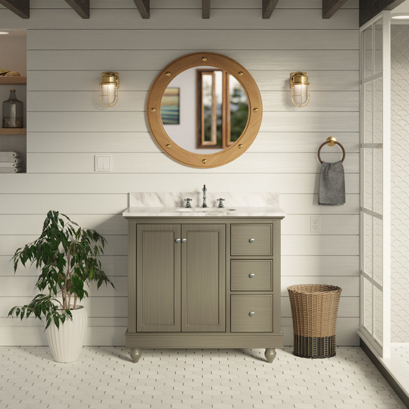 36'' Single Bathroom Vanity with Top, Quartz, Weathered Gray