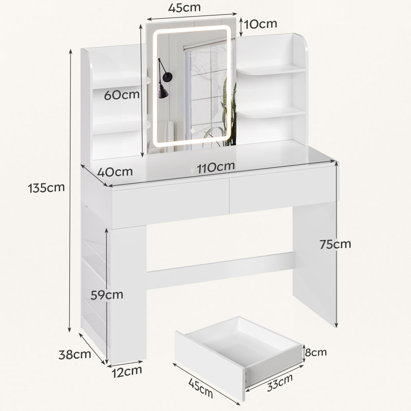 Dressing Table with Mirror, White