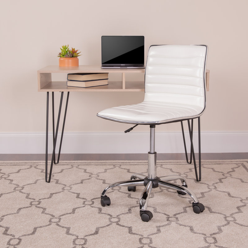 Low Back Designer Armless Ribbed Swivel Task Office Chair, White