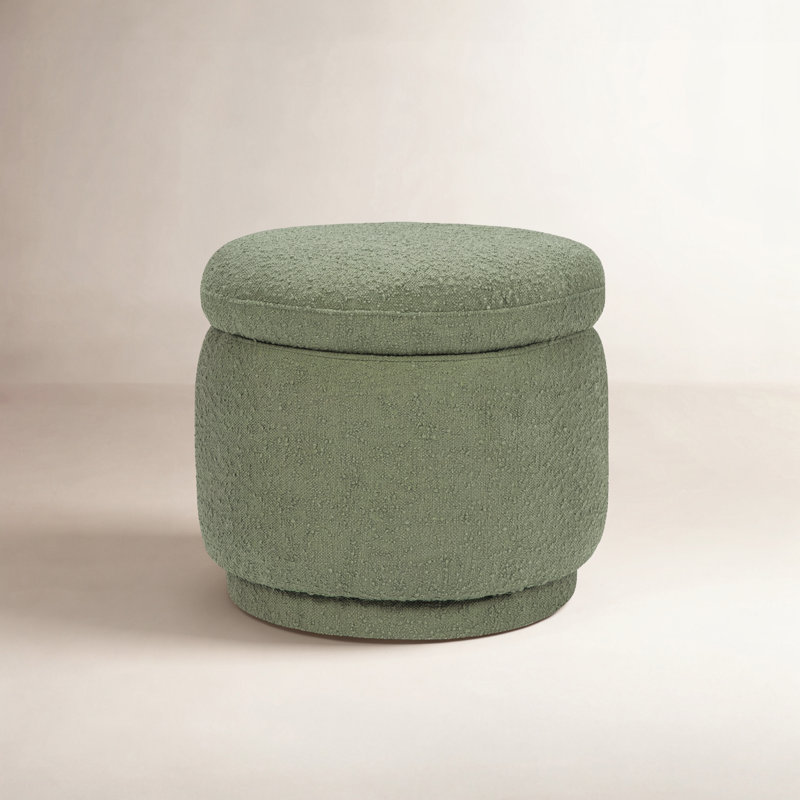 Repose-pieds rond avec rangement Enoki, Bouclé olive