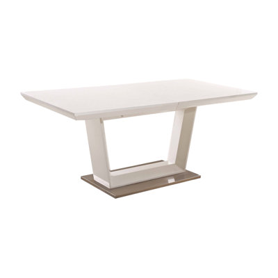 71" White Wood and Metal Self-Storing Leaf Pedestal Base Extendable Dining Table