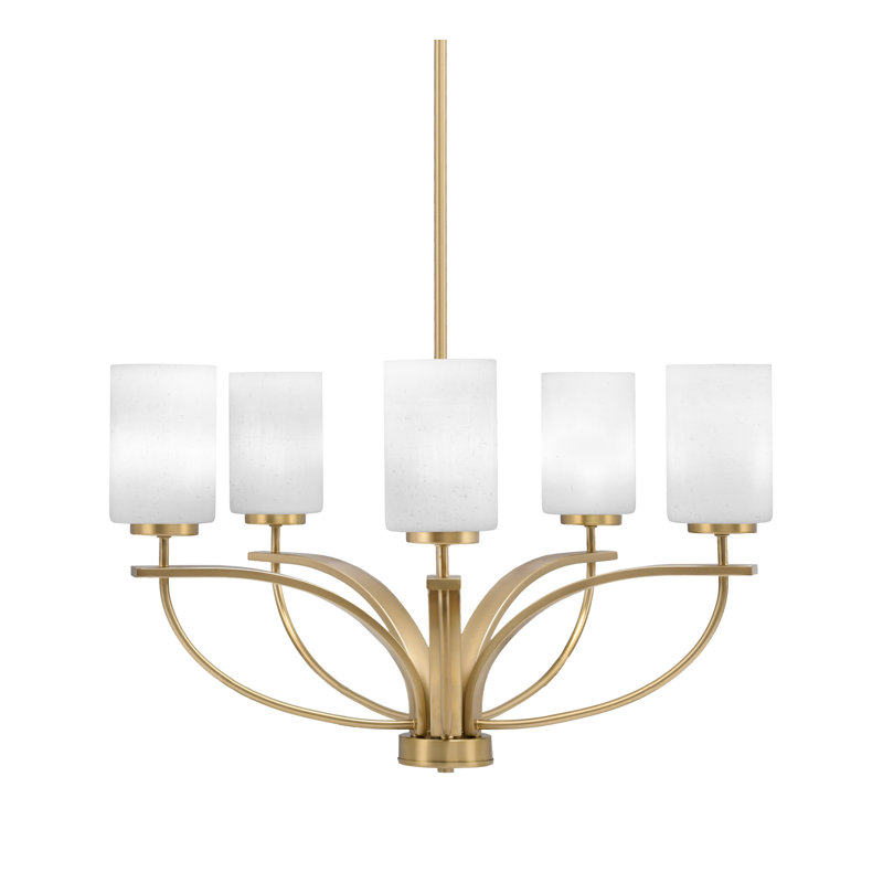 Lustre 5 lumières Cavella illustré avec verre de marbre blanc de 4 po, Marbre, Laiton New Age
