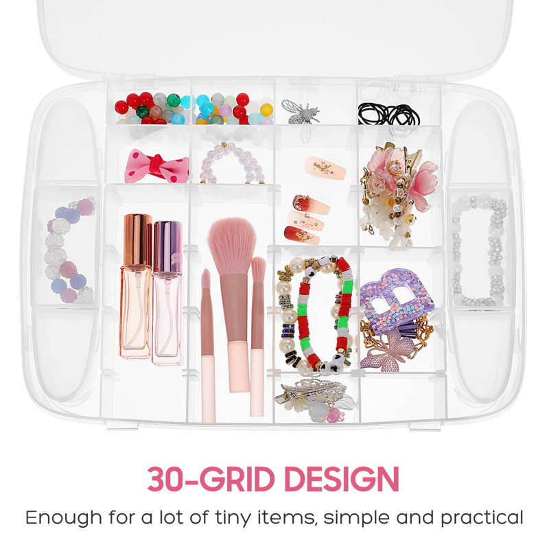 30-Grid Clear Plastic Adjustable Jewellery Organizer Box Storage Container Case