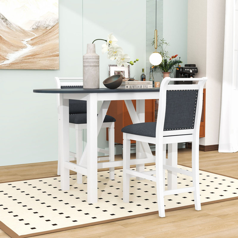 Llayton 3-Piece Counter Height Dining Set, Wood Table with 2 Upholstered Chairs, White/Gray