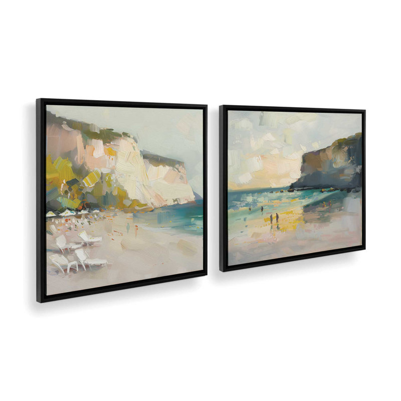 Ensemble 2 pièces Sonata sur toile Seascape par Azure Artisanal Studio, Cadre flottant noir satiné