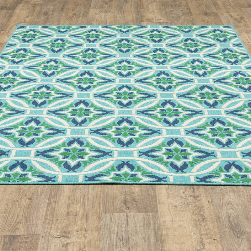 Tapis intérieur / extérieur bleu / vert Jaeden, Rectangle 1 pi 10 po x 2 pi 10 po