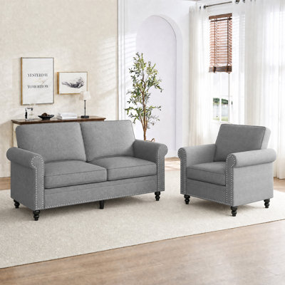 Ensemble de canapé-lit en microfibre 2 pièces avec cadre en bois