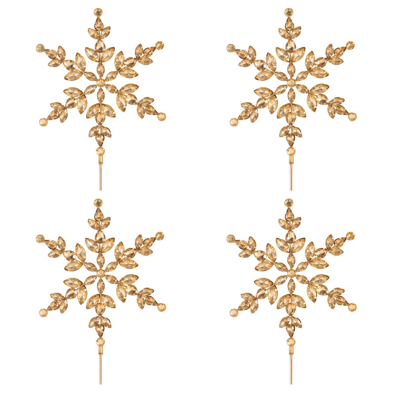 Jeweled Snowflake Stem, 18", Gold (Set of 2)