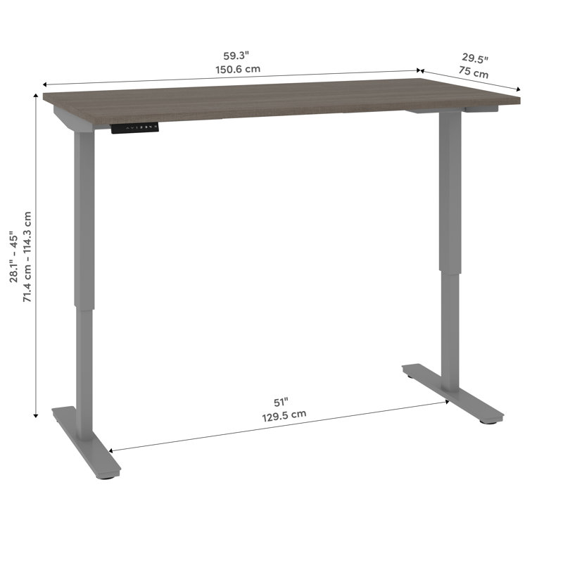 Bureau debout à hauteur ajustable Zoie, Gris écorce / gris, H 45 po x l 59,6 po x P 29,5 po