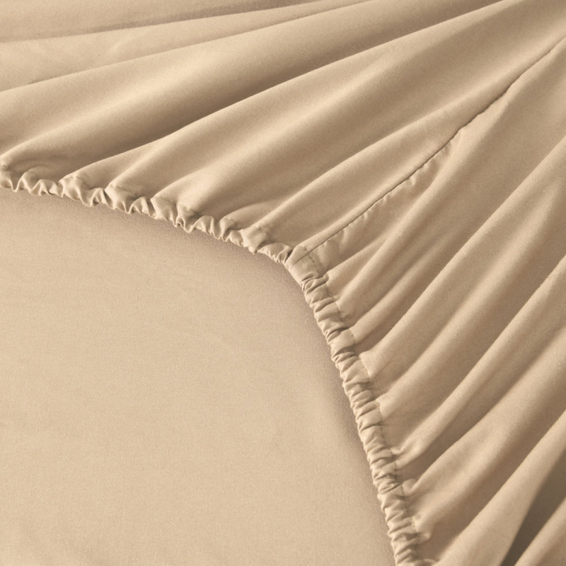 3/4 Pcs Soft Solid & Embroidery Bed Sheets Set, Beige, Full