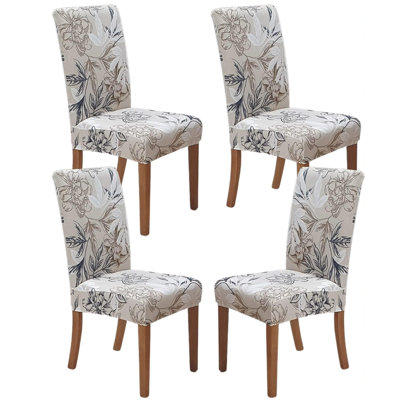 Chair Covers For Dining Room Set Of 4, Stretch Dining Chair Cover, Washable Spandex Kitchen Parsons Chair Slipcovers, Removable Seat Protector For Home Or Party (4 Pack, Floral Beige)