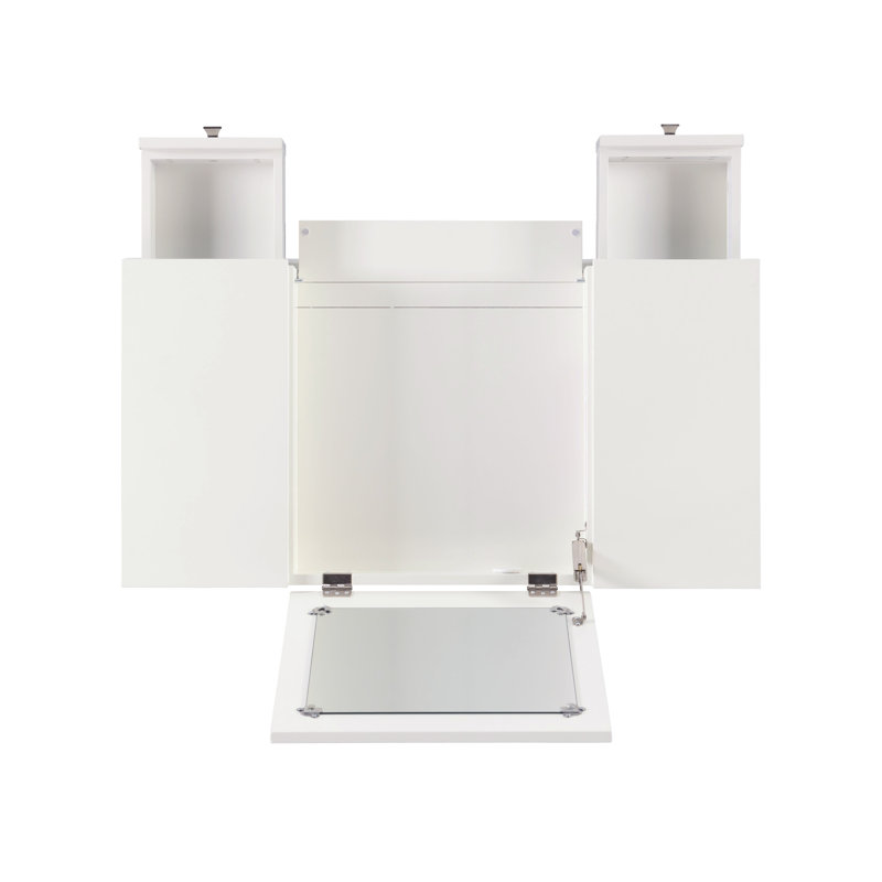 Ensemble de coiffeuse avec tabouret et miroir Godines, Blanc