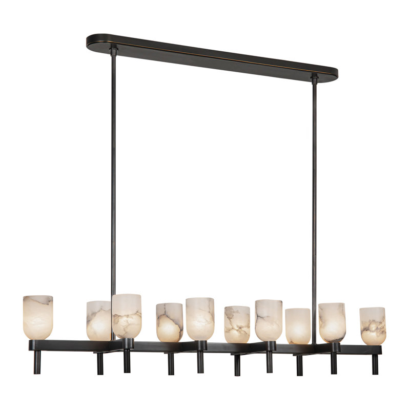 Luminaire suspendu linéaire à 10 lumières pour îlot de cuisine avec abat-jour albâtre Lucian, Bronze urbain