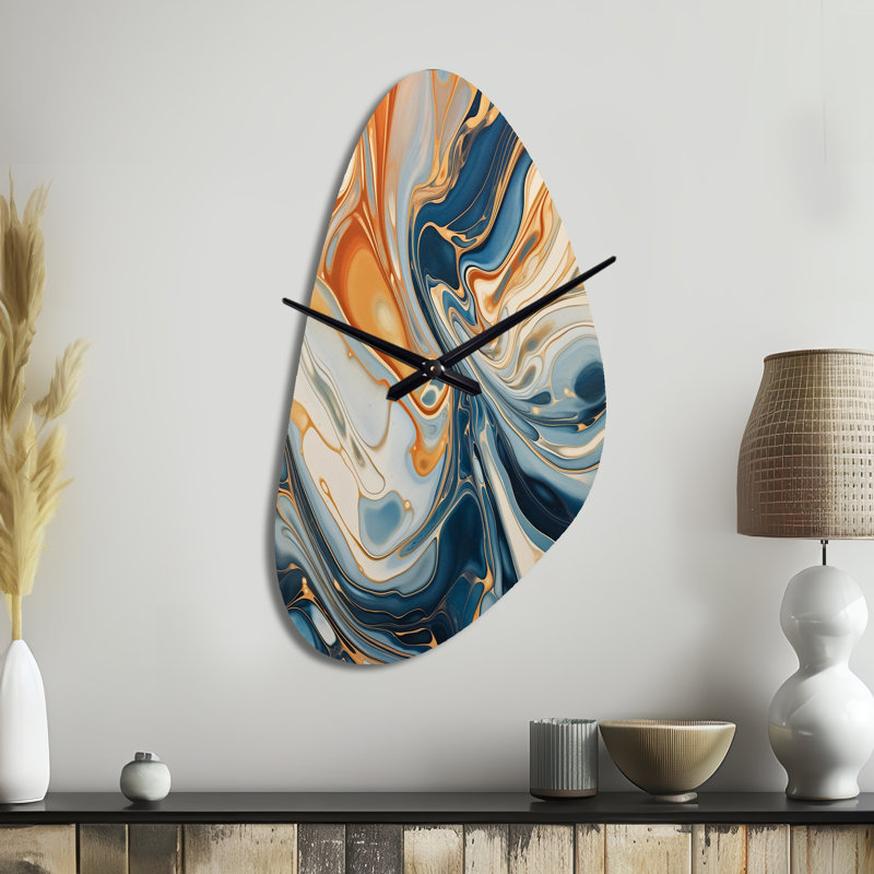 Horloge murale abstraite bleu sarcelle et turquoise, Grand