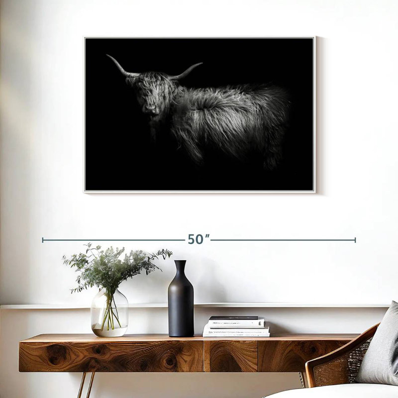 Hello Highland Cow, Cadre flottant blanc, 37 po x 25 po