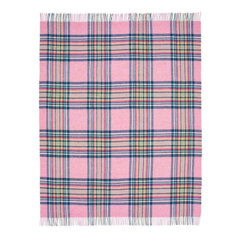 Jeté en laine Shetland, Gris / rose géométrique