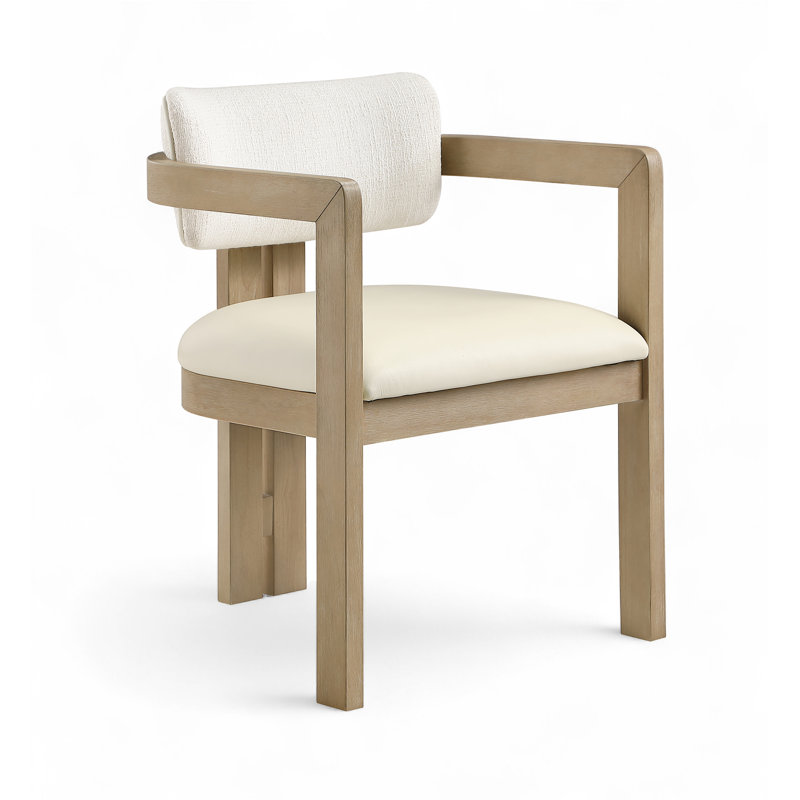 Chaise rembourrée Ravina, Cuir crème végétalien, Teint naturel