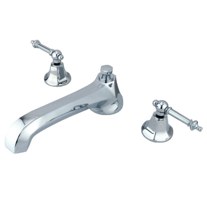 Robinet de baignoire romaine à 3 poignées et 3 poignées à fixation sur le comptoir Kingston, Chrome poli
