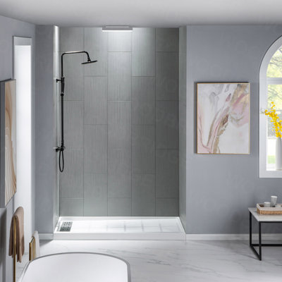 60" x 32" White Shower Base with Drain Assembly and Drain Cover Included, Non-slip Shower Pan,Left Drain Location