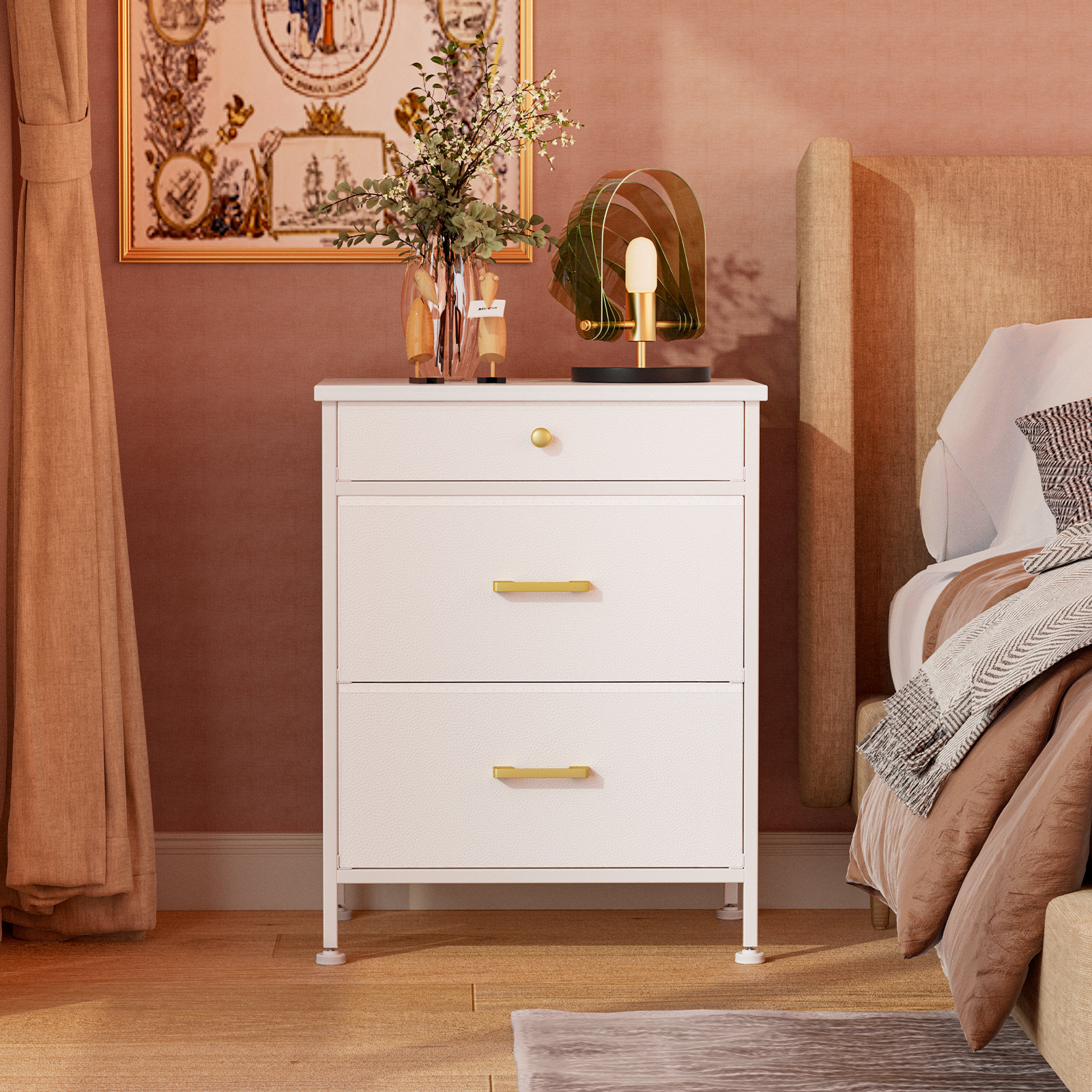 Dresser for Bedroom 16 Drawers, Tall White Fabric Dresser Organizer with Wood Top&Leather Front Ebern Designs