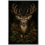 Cerf de Noël avec baies de houx sur fond noir, reproduction d'art sur toile encadrée-132774978-132774981