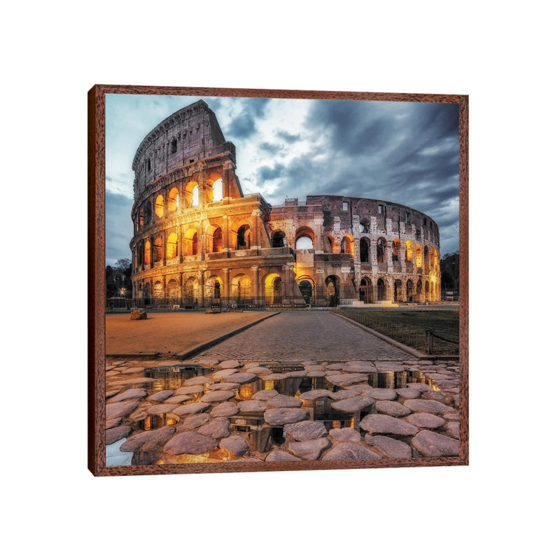 The Colosseum by Massimo Cuomo - Print on Canvas, 45.72 cm H x 45.72 cm W, Classic Brown Wood Framed